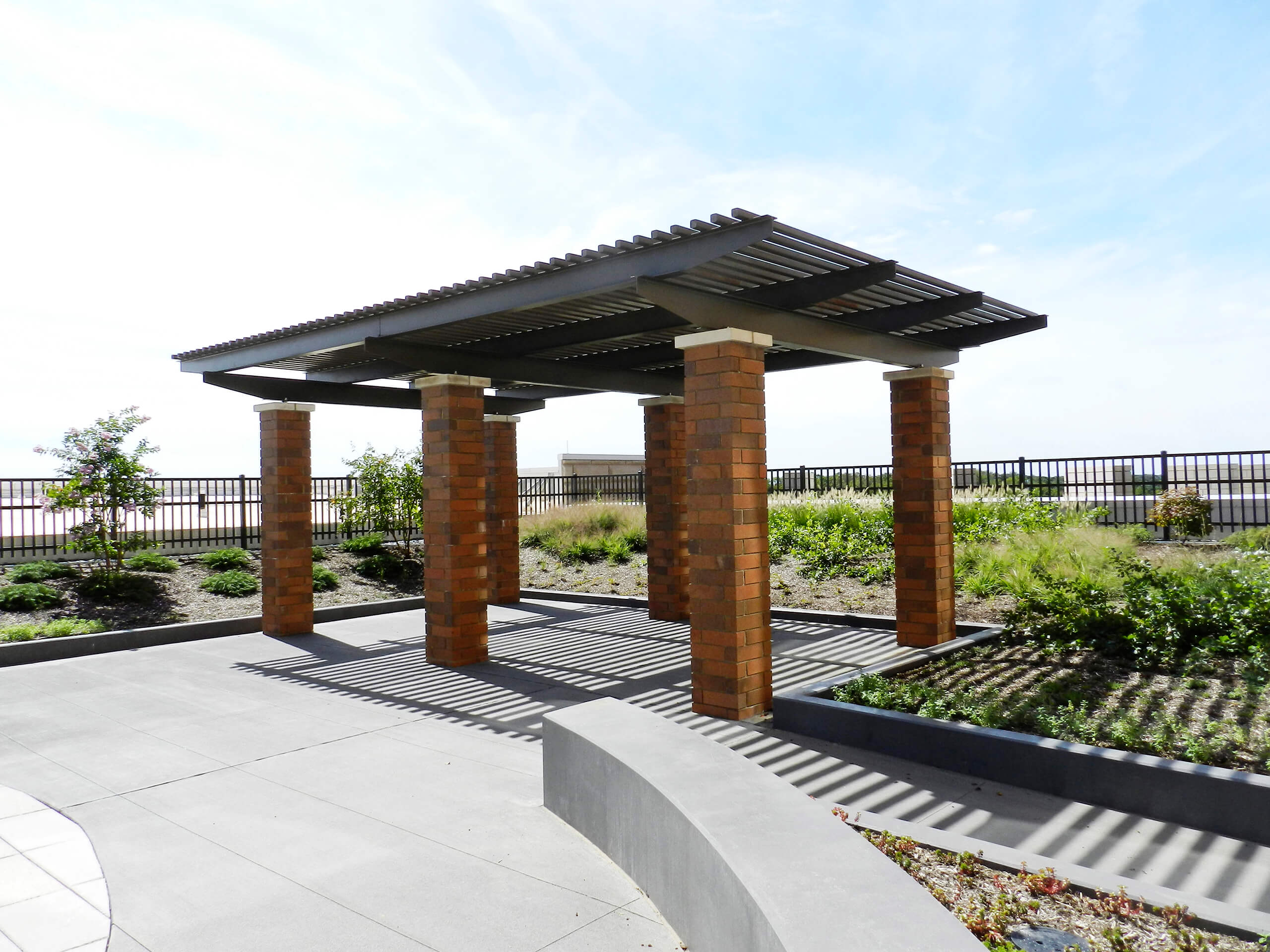 Roof garden pergola with steel capping